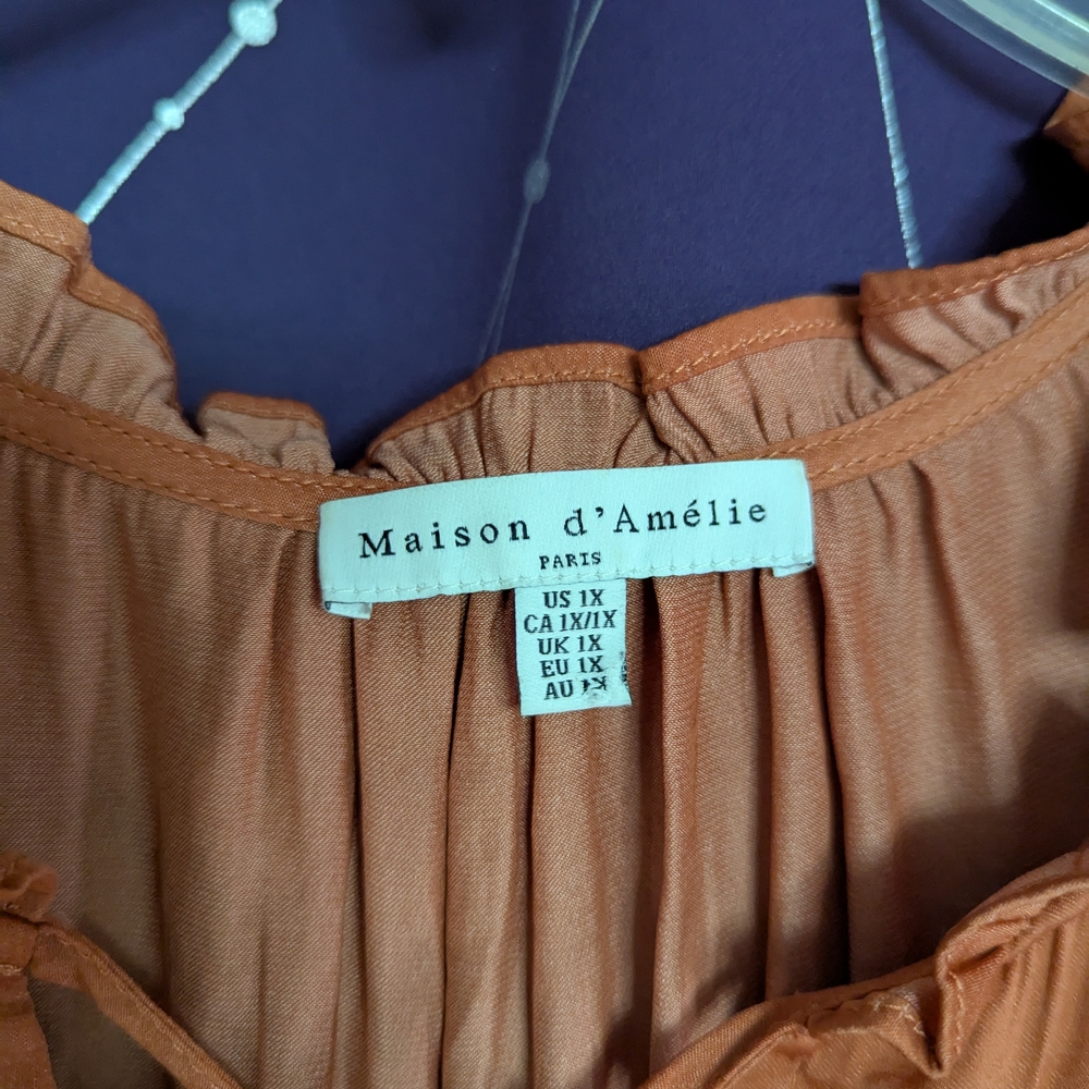 Women's Orange/Rust Ruffle Sleeve Top - Picture 2 of 4